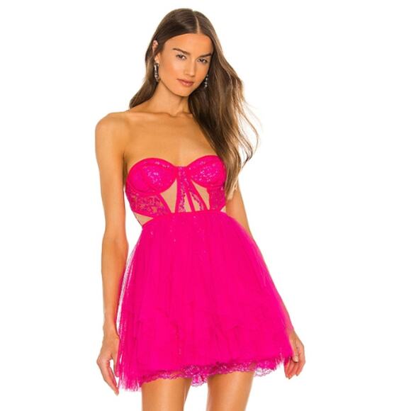 For Love & Lemons X REVOLVE Bustier Mini Dress in Pink NWT Size Small